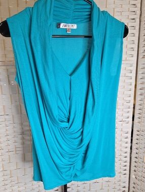 Jennifer Lopez Teal Sleeveless Draped Knot Front Top